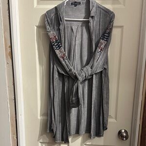 Stylish Embroidered Gray Button Down Shirt